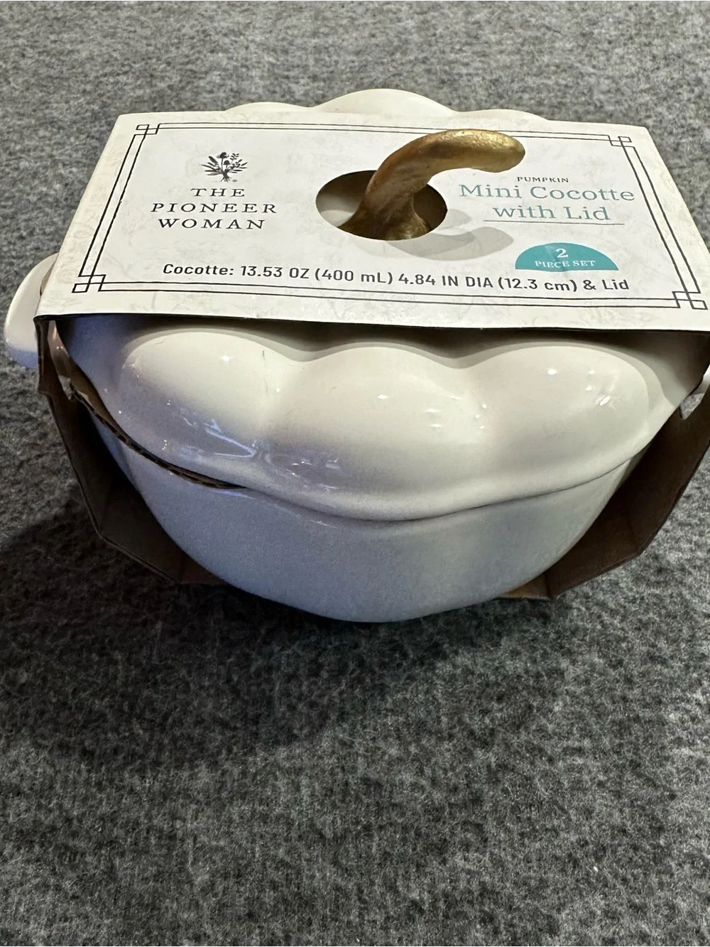 Pioneer Woman Pumpkin Mini Cocotte White Ceramic Stoneware Lid Fall Decor